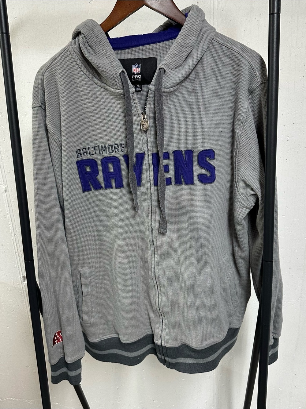 NFL Baltimore Ravens Gray Lightweight Hooded Jacket with Purple Logo
